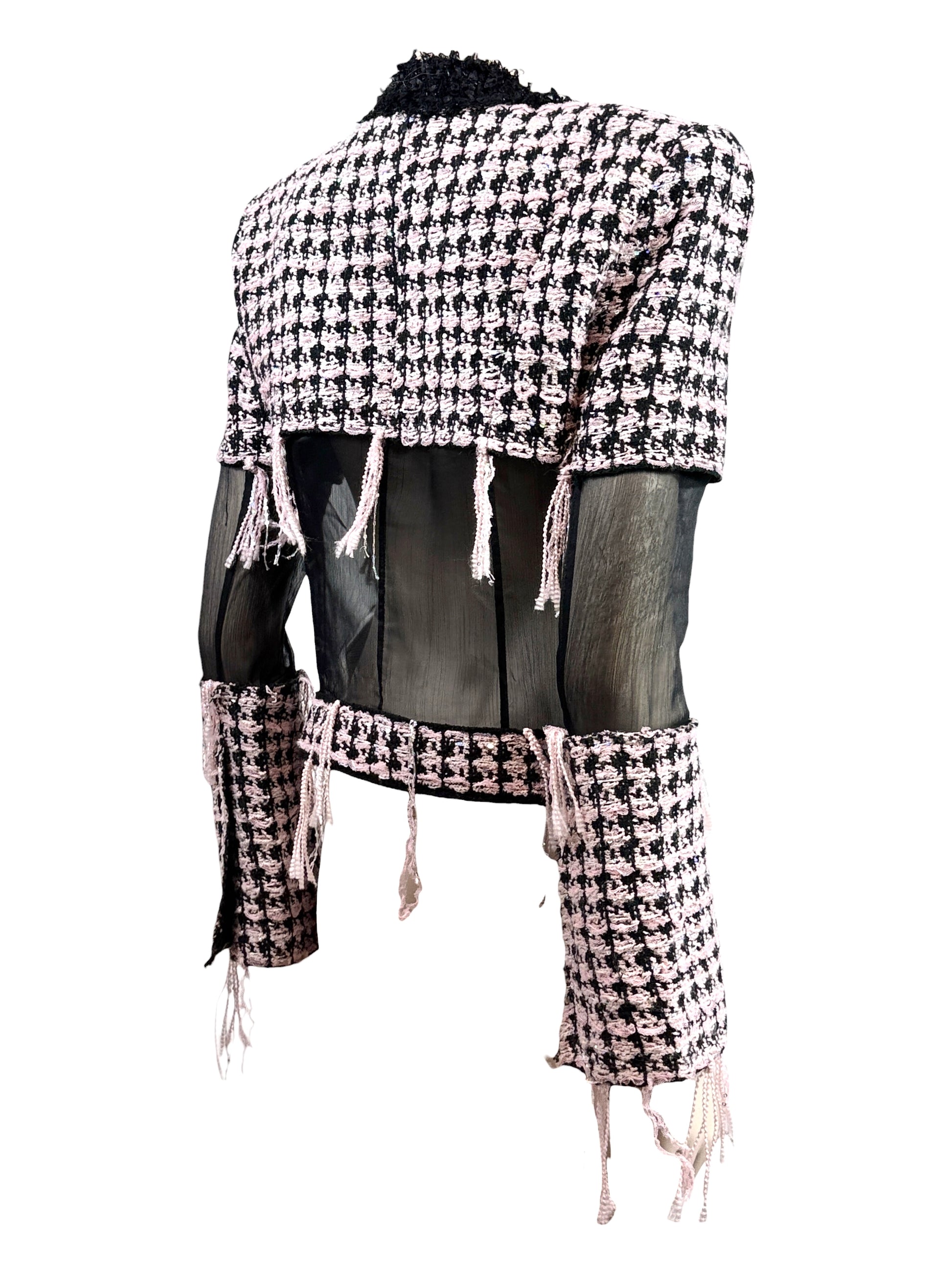 Balmain Olivier Rousteing Fall 2019 Look 20 Black Pink fringe tweed jacket