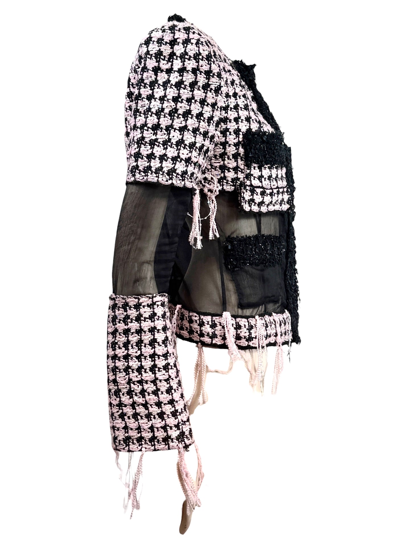 Balmain Olivier Rousteing Fall 2019 Look 20 Black Pink fringe tweed jacket