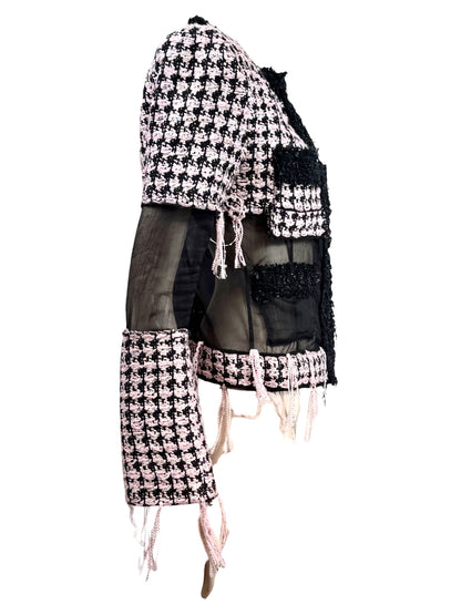 Balmain Olivier Rousteing Fall 2019 Look 20 Black Pink fringe tweed jacket