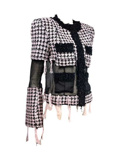 Balmain Olivier Rousteing Fall 2019 Look 20 Black Pink fringe tweed jacket