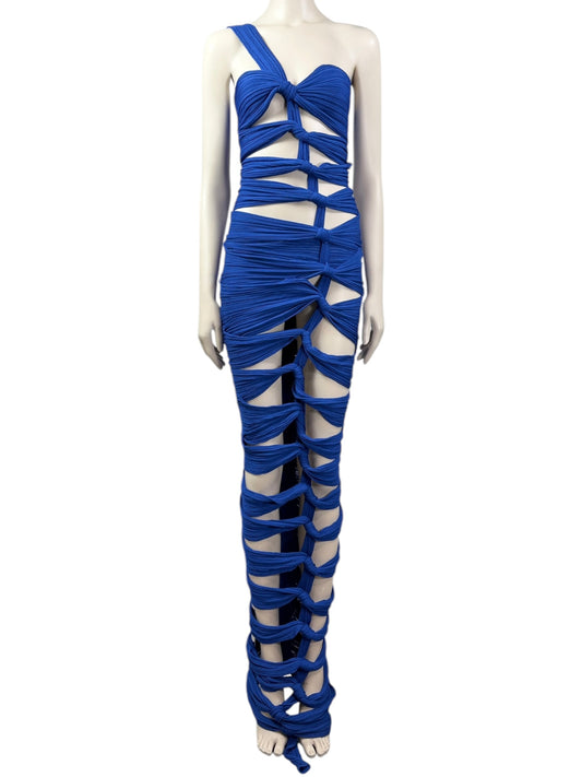 Balmain Olivier Rousteing Resort 2023 Look 47 Long navy knit dress