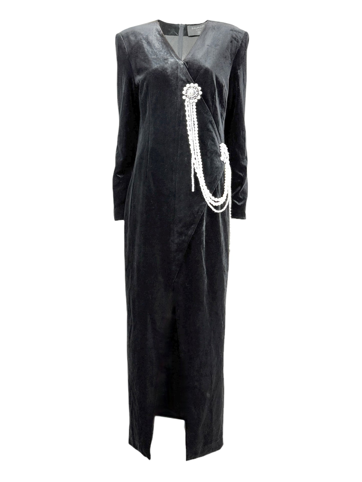 Balmain Olivier Rousteing Robe longue velours noir bijoux
