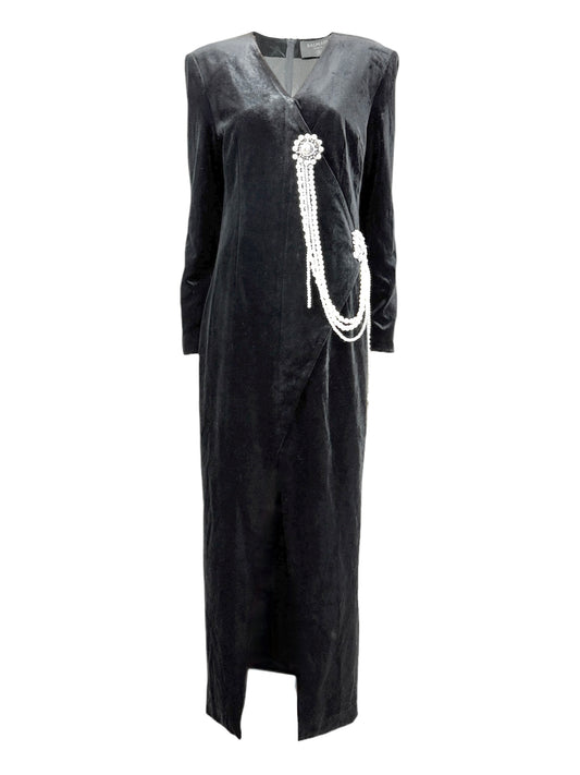 Balmain Olivier Rousteing Robe longue velours noir bijoux