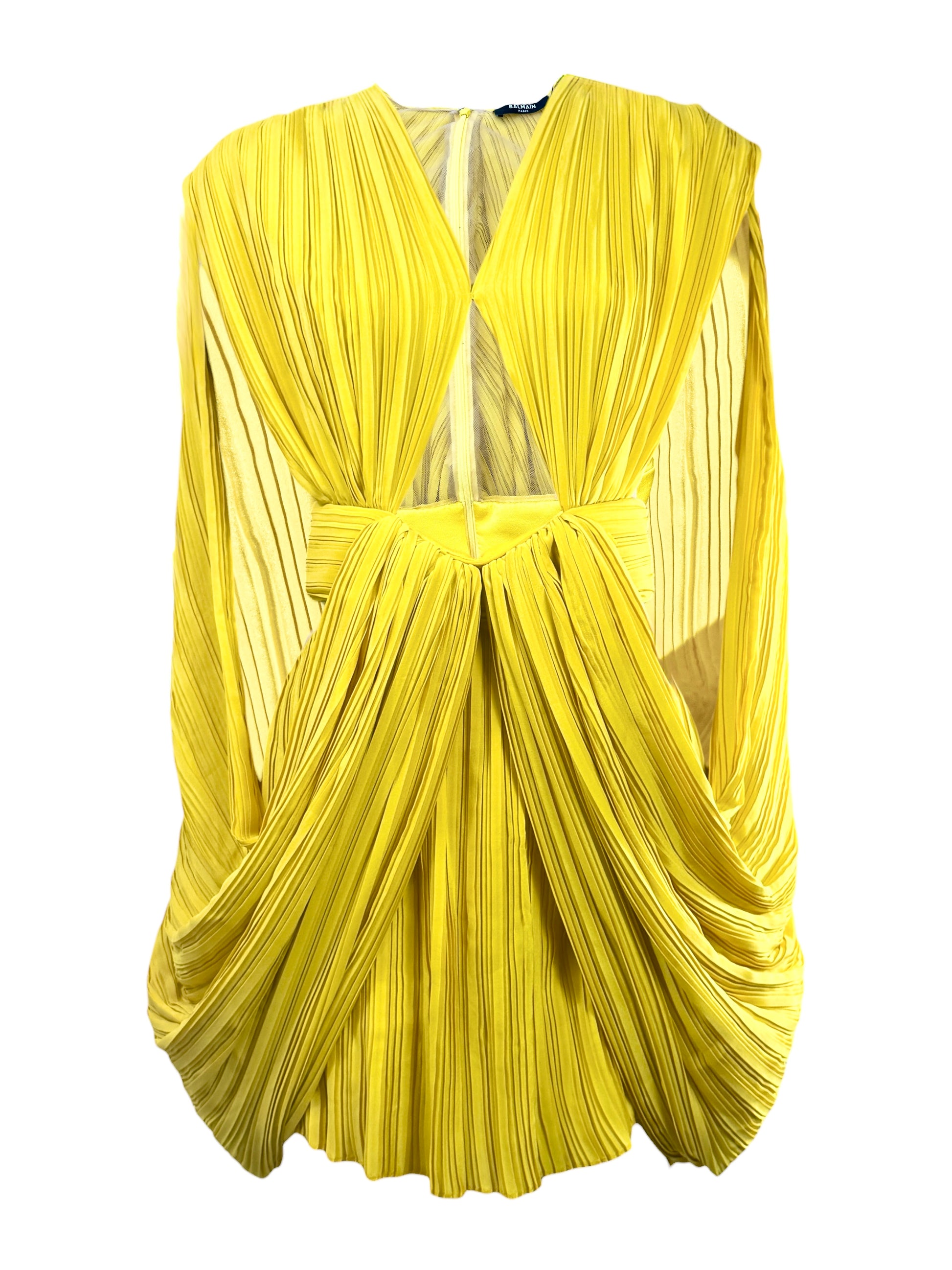 Balmain Olivier Rousteing Spring 2020 Mini yellow pleated dress