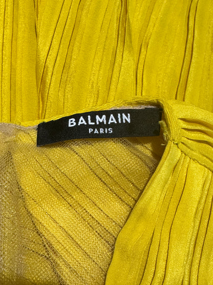 Balmain Olivier Rousteing Spring 2020 Mini yellow pleated dress