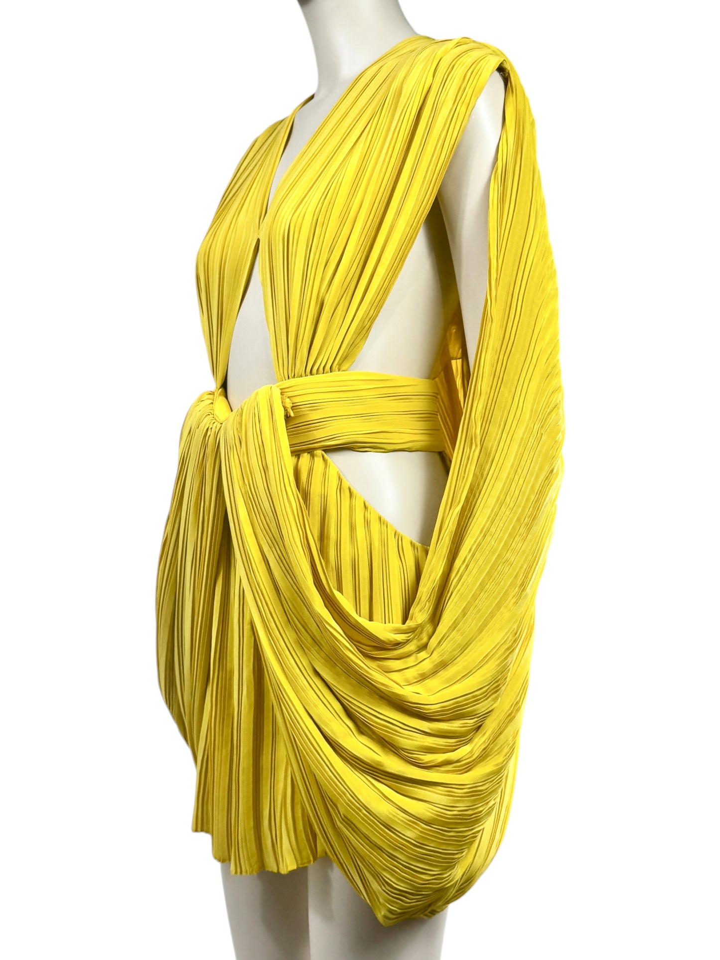 Balmain Olivier Rousteing Spring 2020 Mini yellow pleated dress