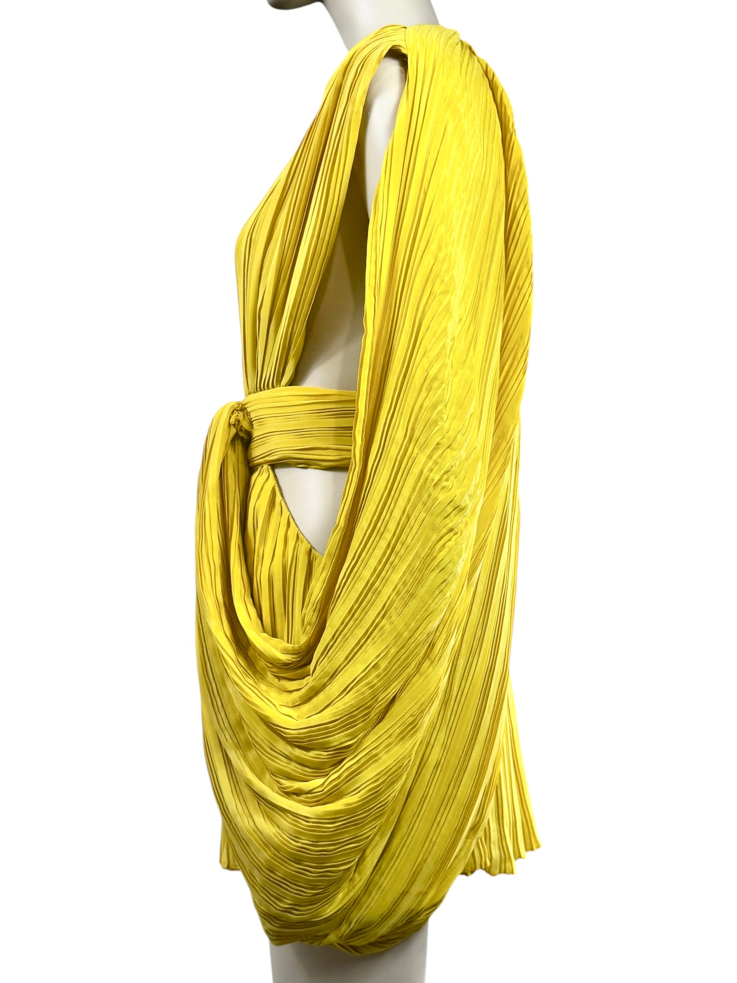 Balmain Olivier Rousteing Spring 2020 Mini yellow pleated dress