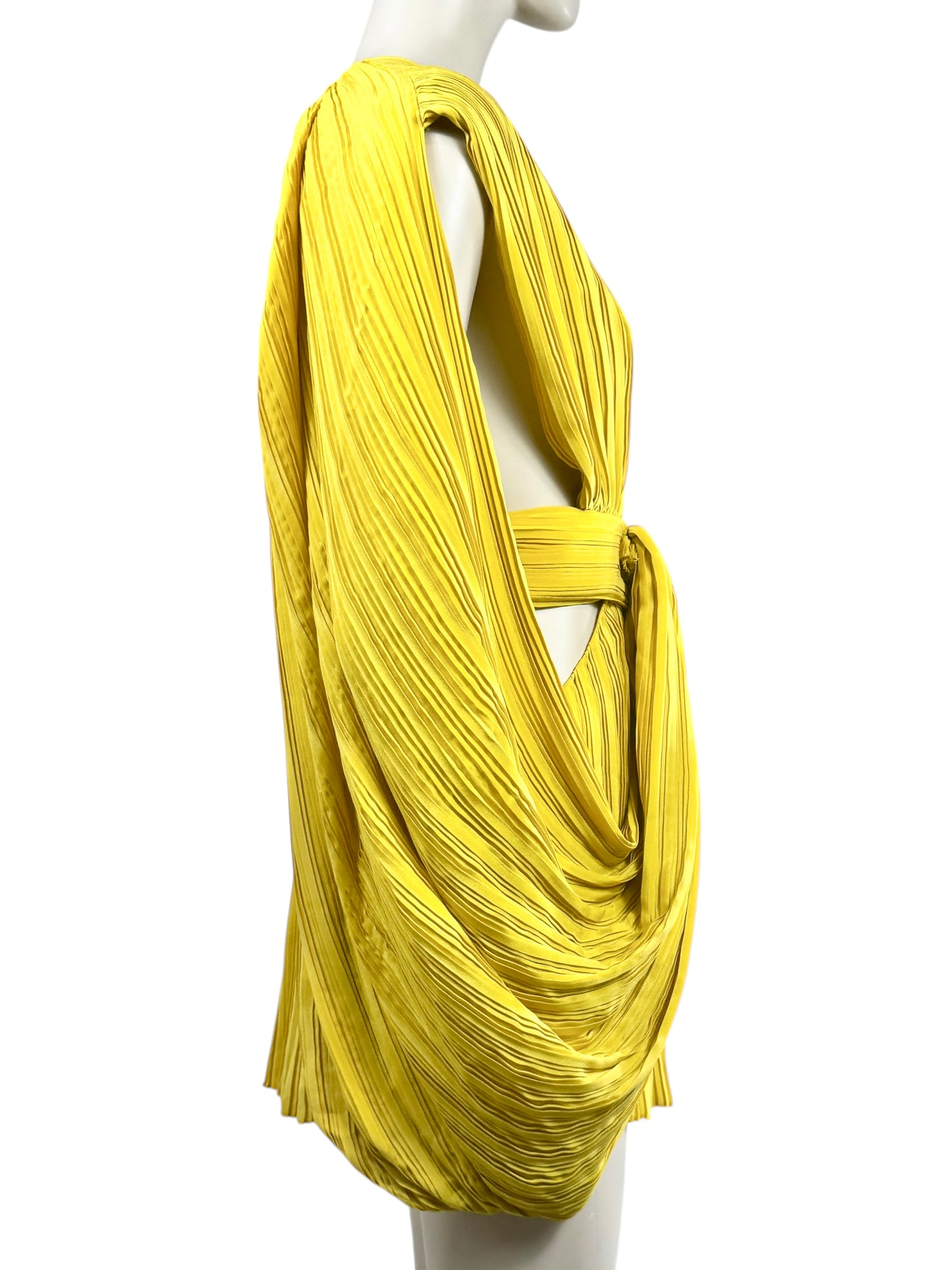 Balmain Olivier Rousteing Spring 2020 Mini yellow pleated dress