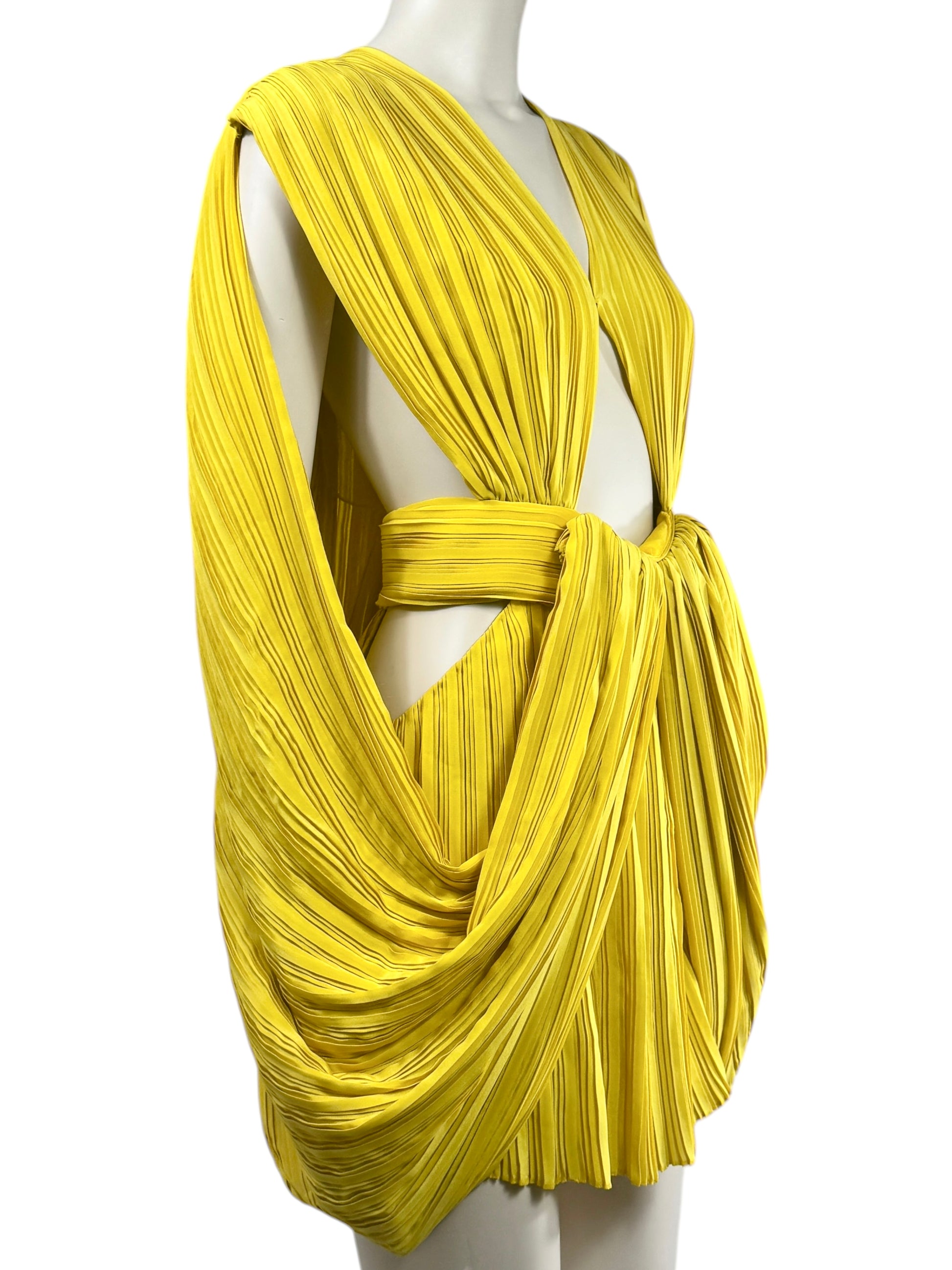Balmain Olivier Rousteing Spring 2020 Mini yellow pleated dress
