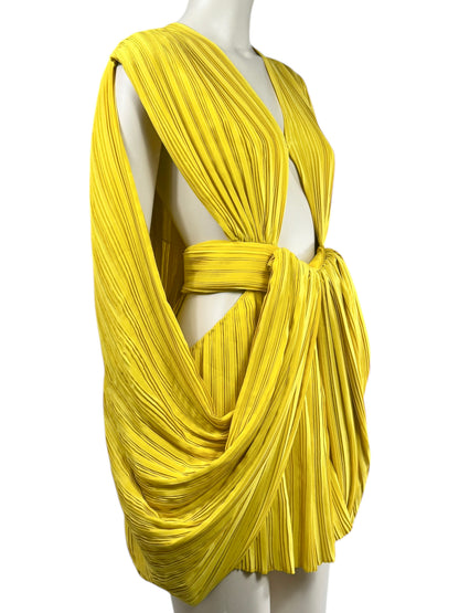 Balmain Olivier Rousteing Spring 2020 Mini yellow pleated dress