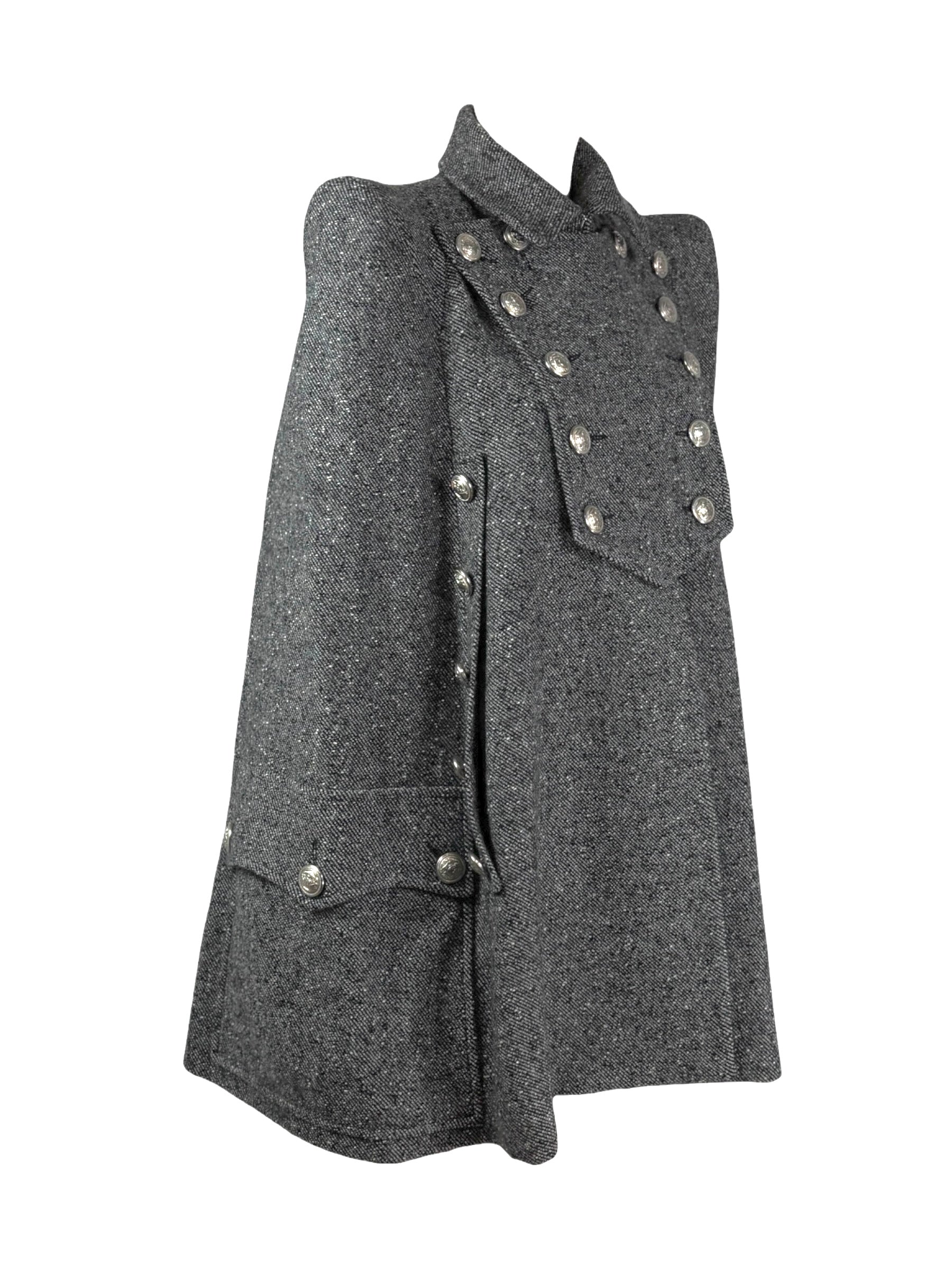 Balmain Olivier Rousteing  grey wool cape