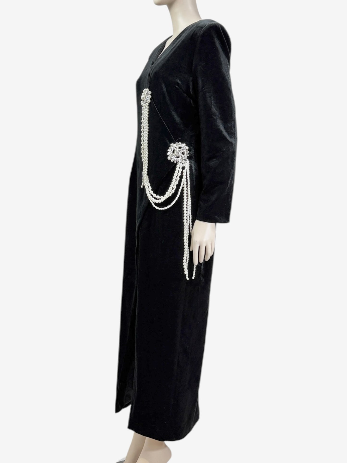 Balmain Olivier Rousteing long black velvet dress jewel