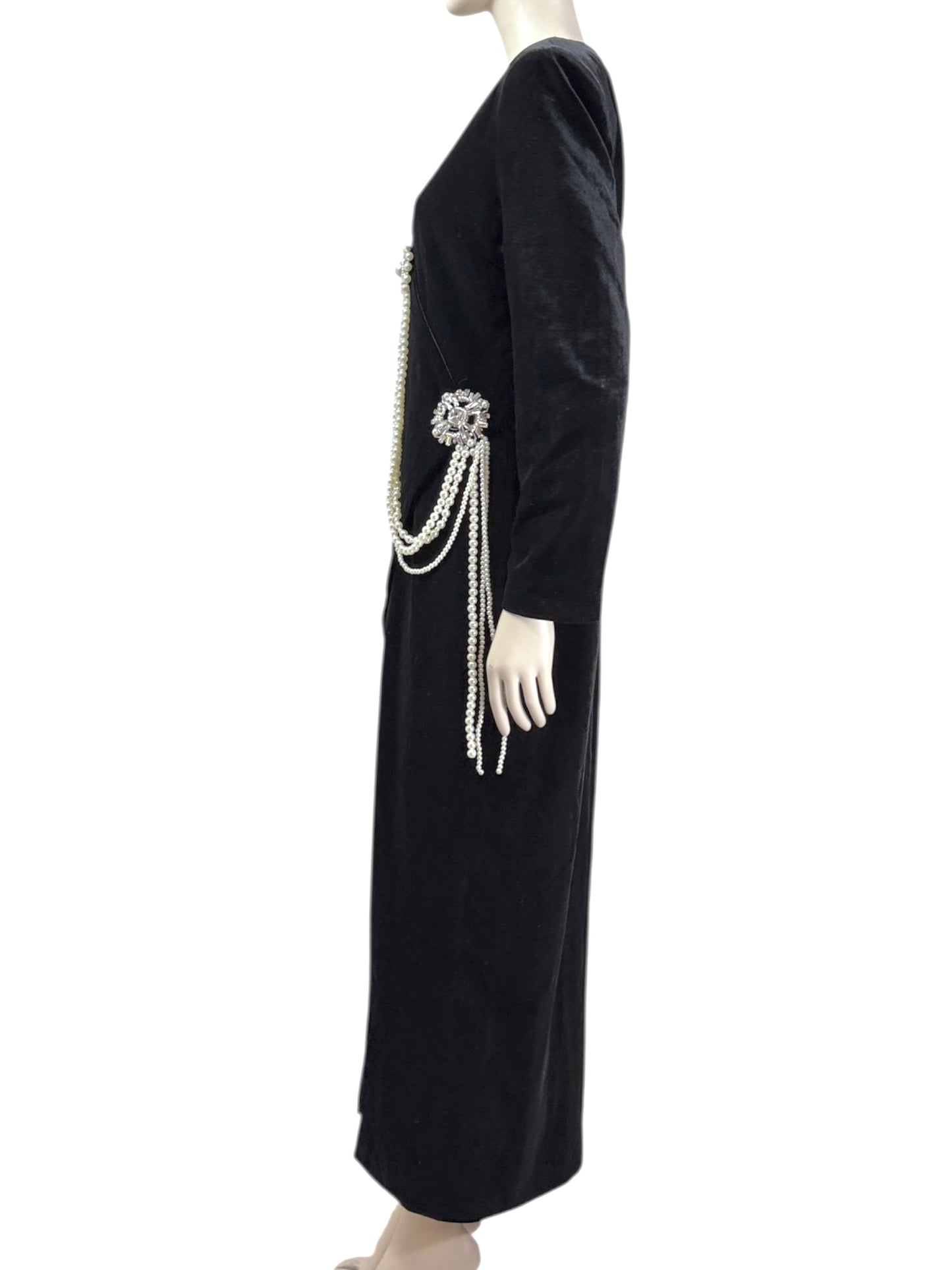 Balmain Olivier Rousteing long black velvet dress jewel