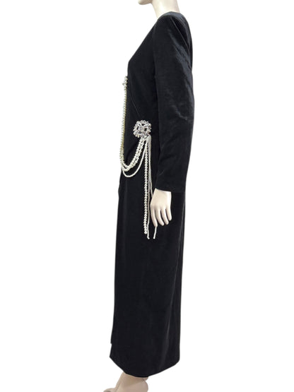 Balmain Olivier Rousteing long black velvet dress jewel