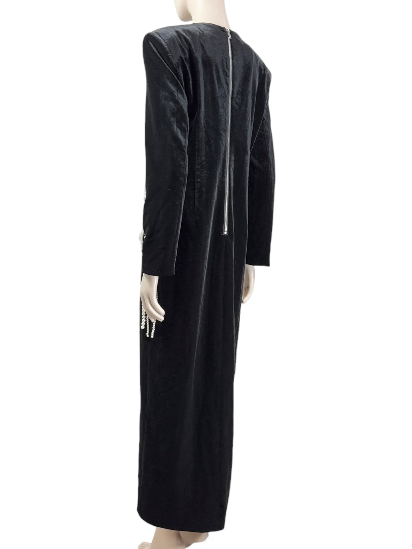 Balmain Olivier Rousteing long black velvet dress jewel