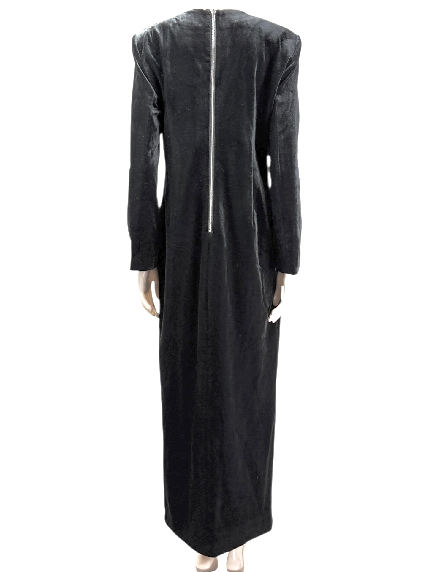 Balmain Olivier Rousteing long black velvet dress jewel