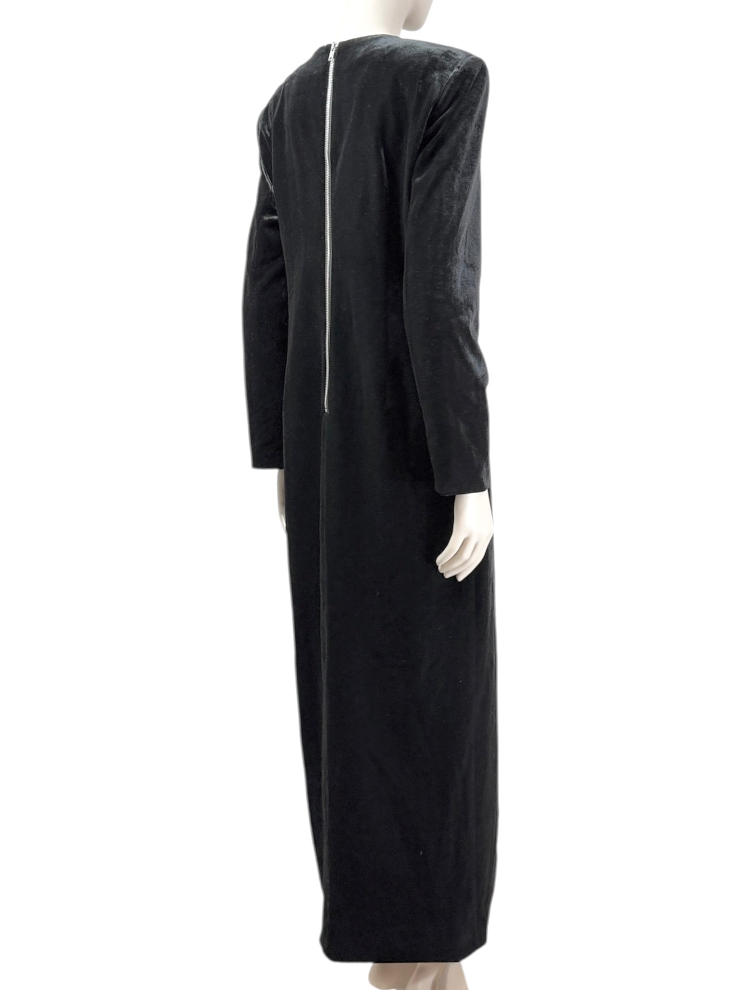 Balmain Olivier Rousteing long black velvet dress jewel