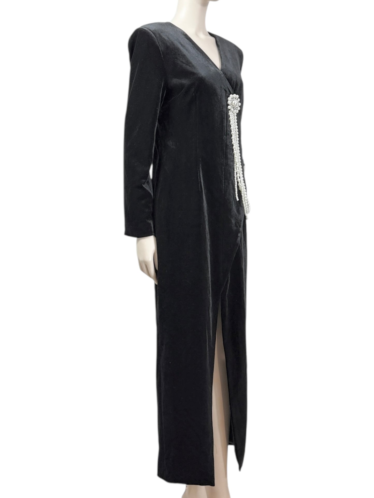 Balmain Olivier Rousteing long black velvet dress jewel