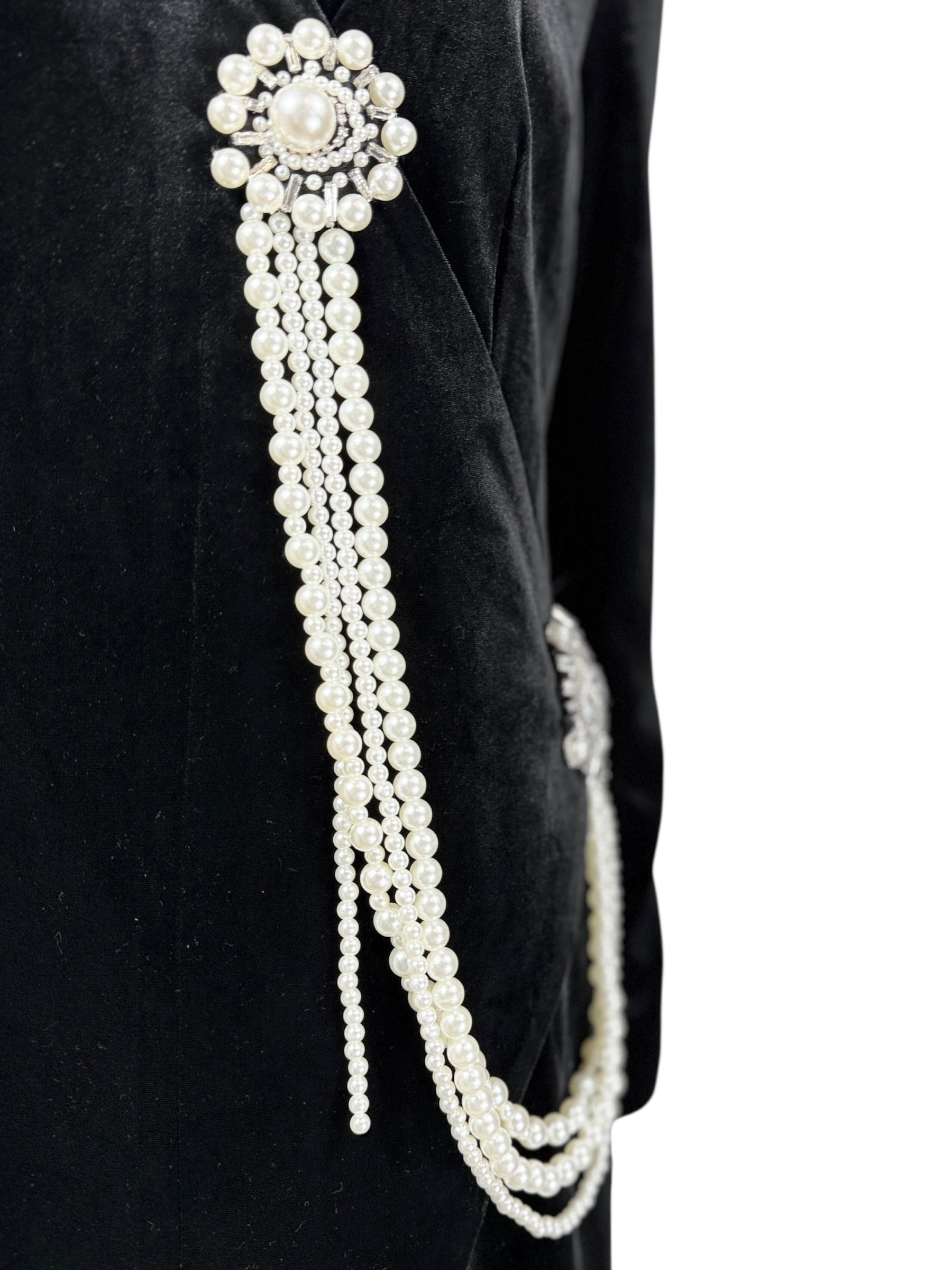 Balmain Olivier Rousteing long black velvet dress jewel