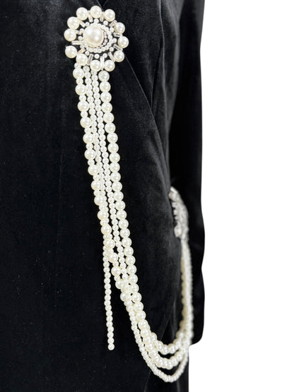 Balmain Olivier Rousteing long black velvet dress jewel