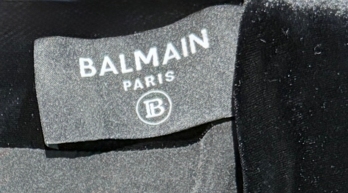 Balmain Olivier Rousteing long black velvet dress jewel