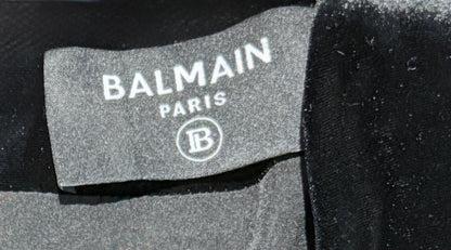 Balmain Olivier Rousteing long black velvet dress jewel