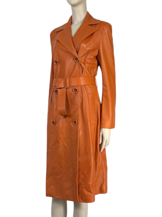 Bottega Veneta - Cognac lambskin leather trench coat 1