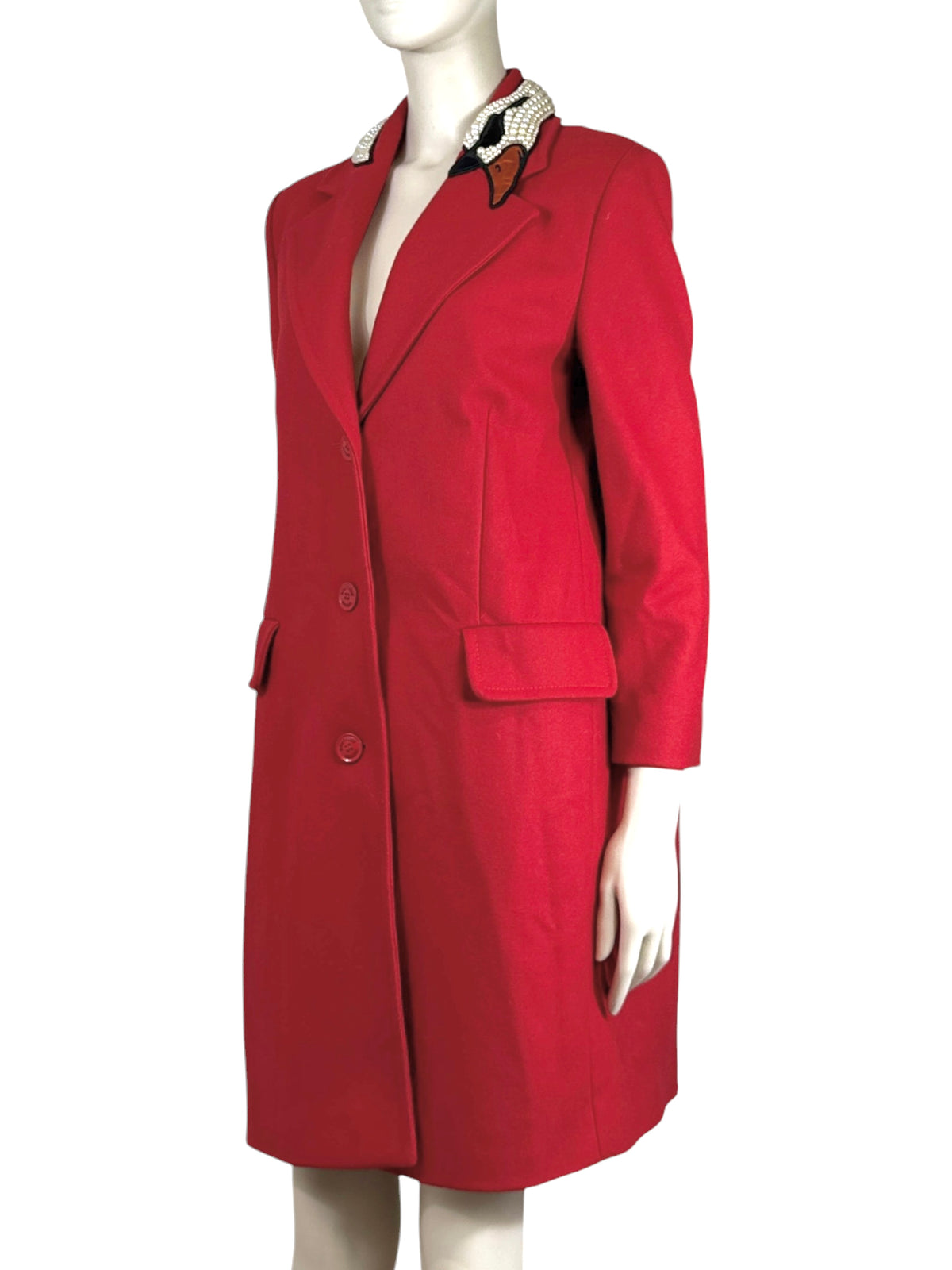 Boutique Moschino Jeremy Scott Fall 2020 Red wool coat swan collar