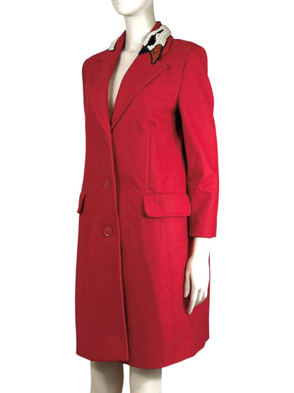 Boutique Moschino Jeremy Scott Fall 2020 Red wool coat swan collar