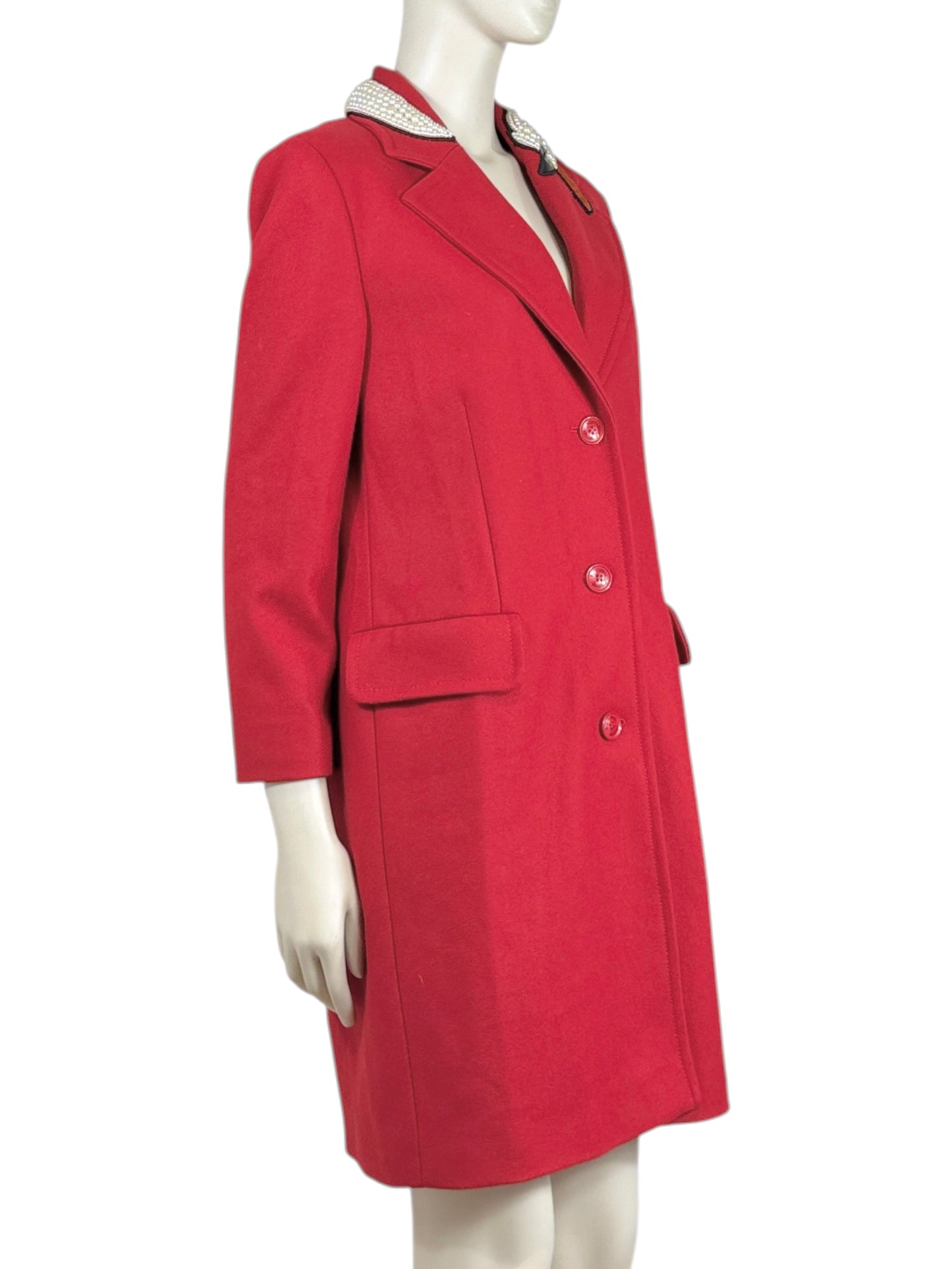 Boutique Moschino Jeremy Scott Fall 2020 Red wool coat swan collar