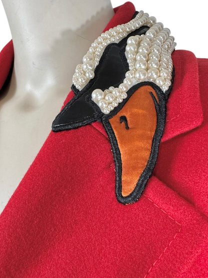 Boutique Moschino Jeremy Scott Fall 2020 Red wool coat swan collar