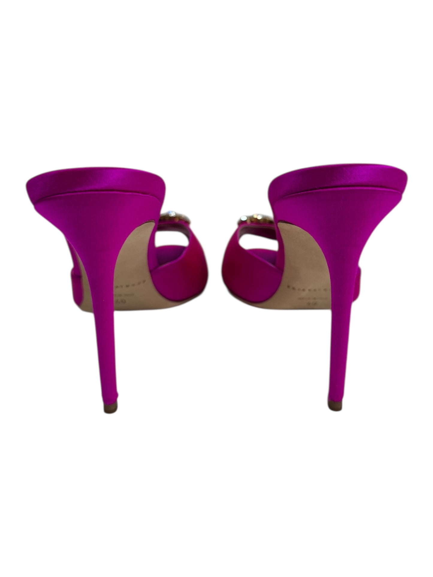 Brian Atwood pink satin mules crystal