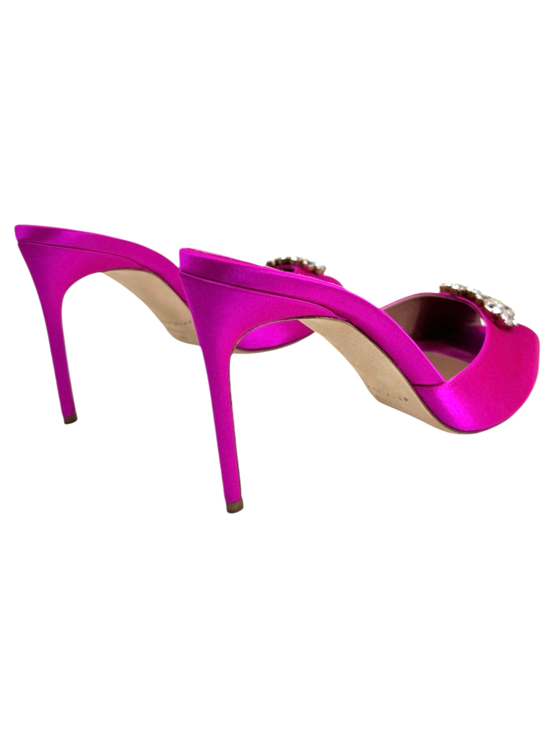 Brian Atwood pink satin mules crystal