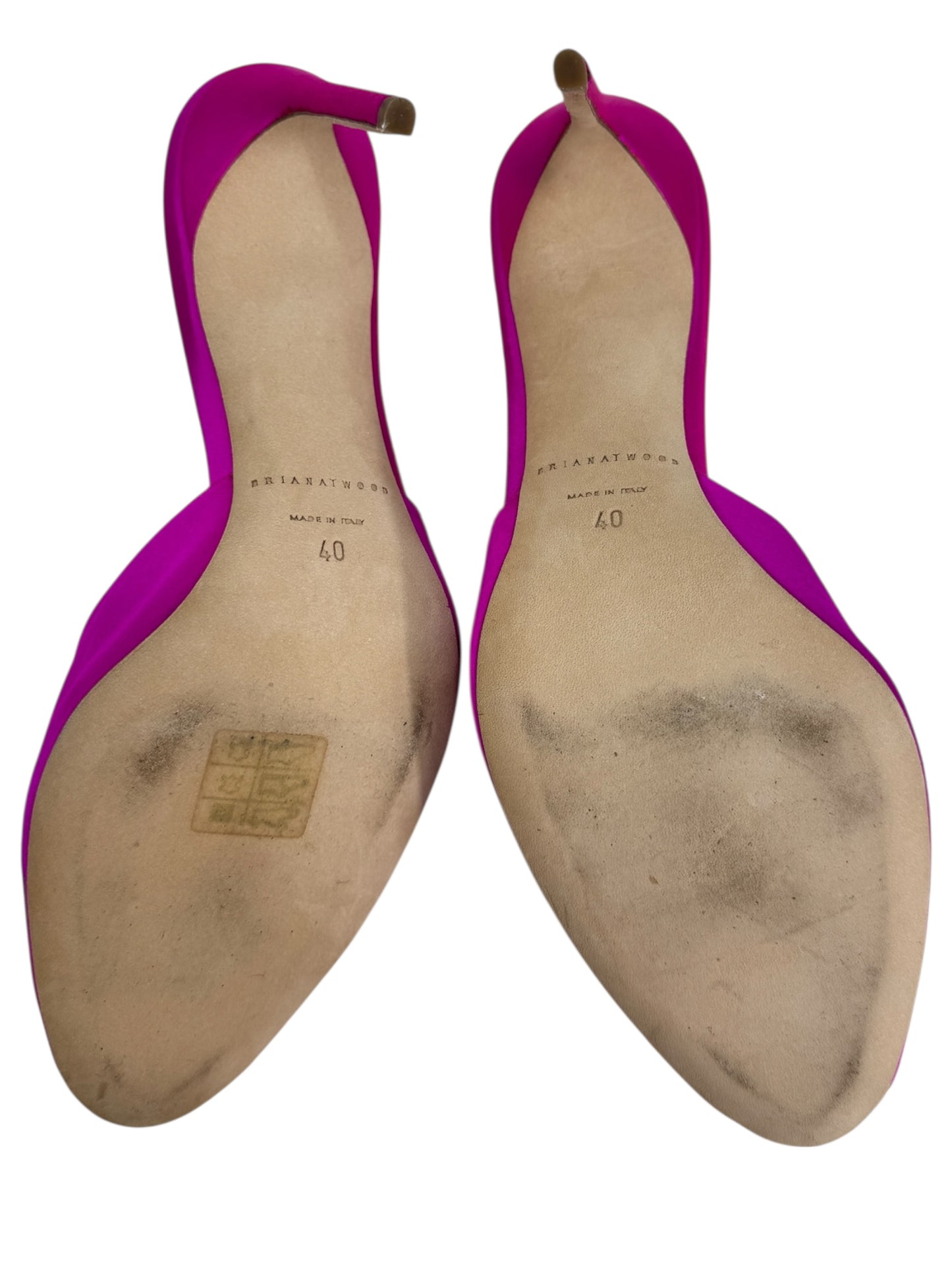 Brian Atwood pink satin mules crystal