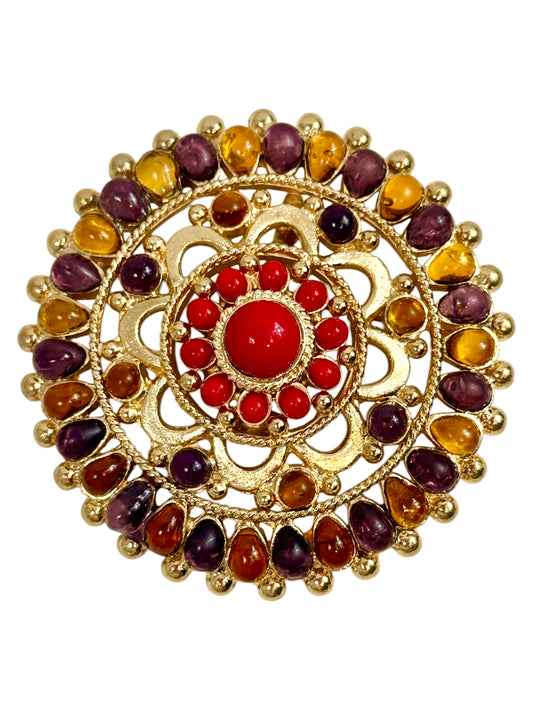 Chanel Gripoix Fall 1993 Glass Gilded metal brooch