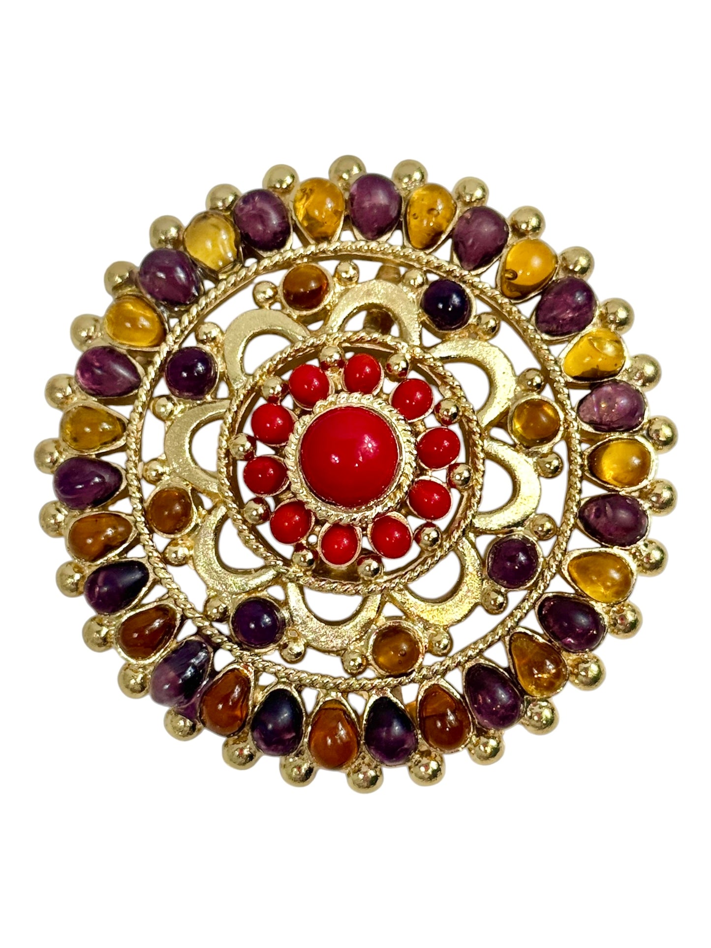 Chanel Gripoix Fall 1993 Glass Gilded metal brooch