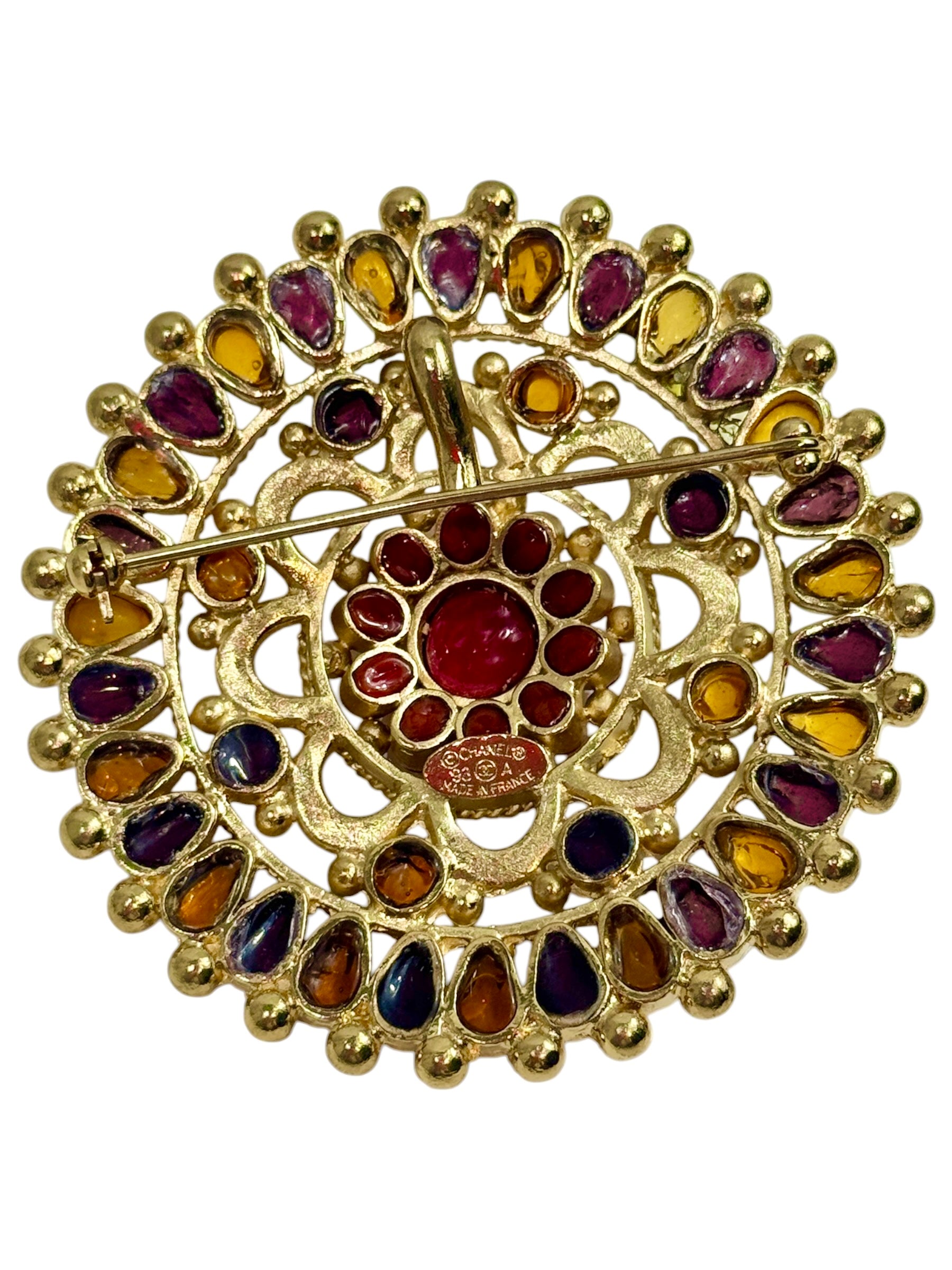 Chanel Gripoix Fall 1993 Glass Gilded metal brooch