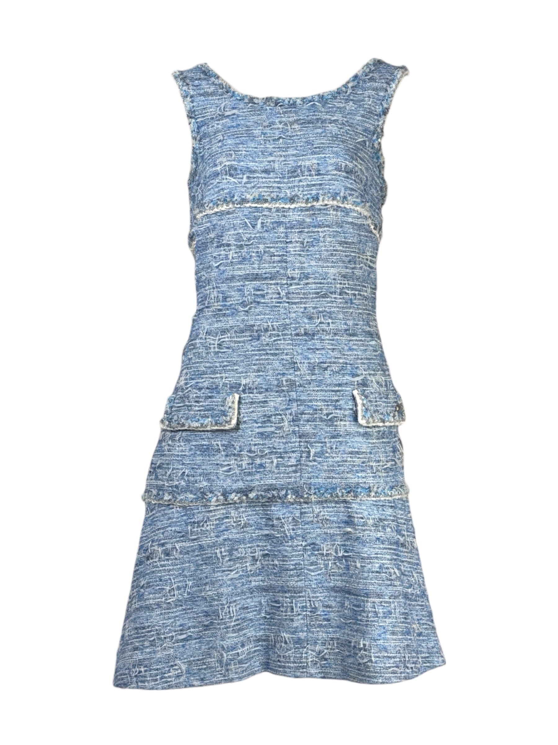 Chanel  Karl Lagerfeld - Spring/Summer 2014  - Sleeveless blue and white tweed dress