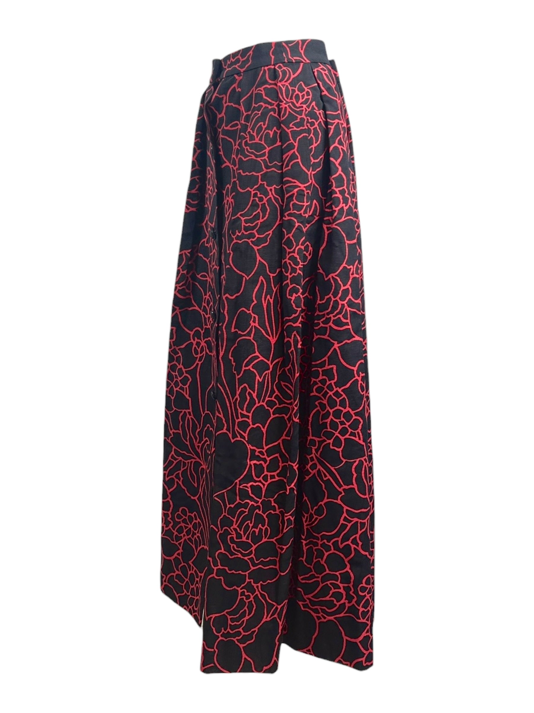 Chanel Karl Lagerfeld 1989 Camelia black red printed skirt