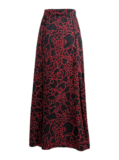 Chanel Karl Lagerfeld 1989 Camelia black red printed skirt