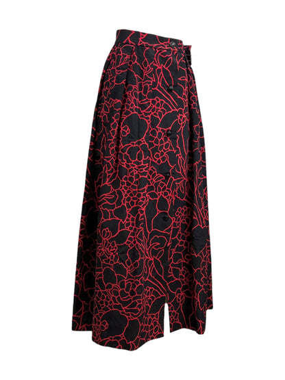 Chanel Karl Lagerfeld 1989 Camelia black red printed skirt