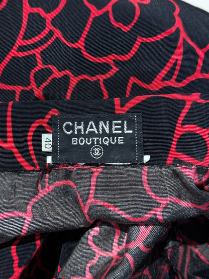 Chanel Karl Lagerfeld 1989 Camelia black red printed skirt