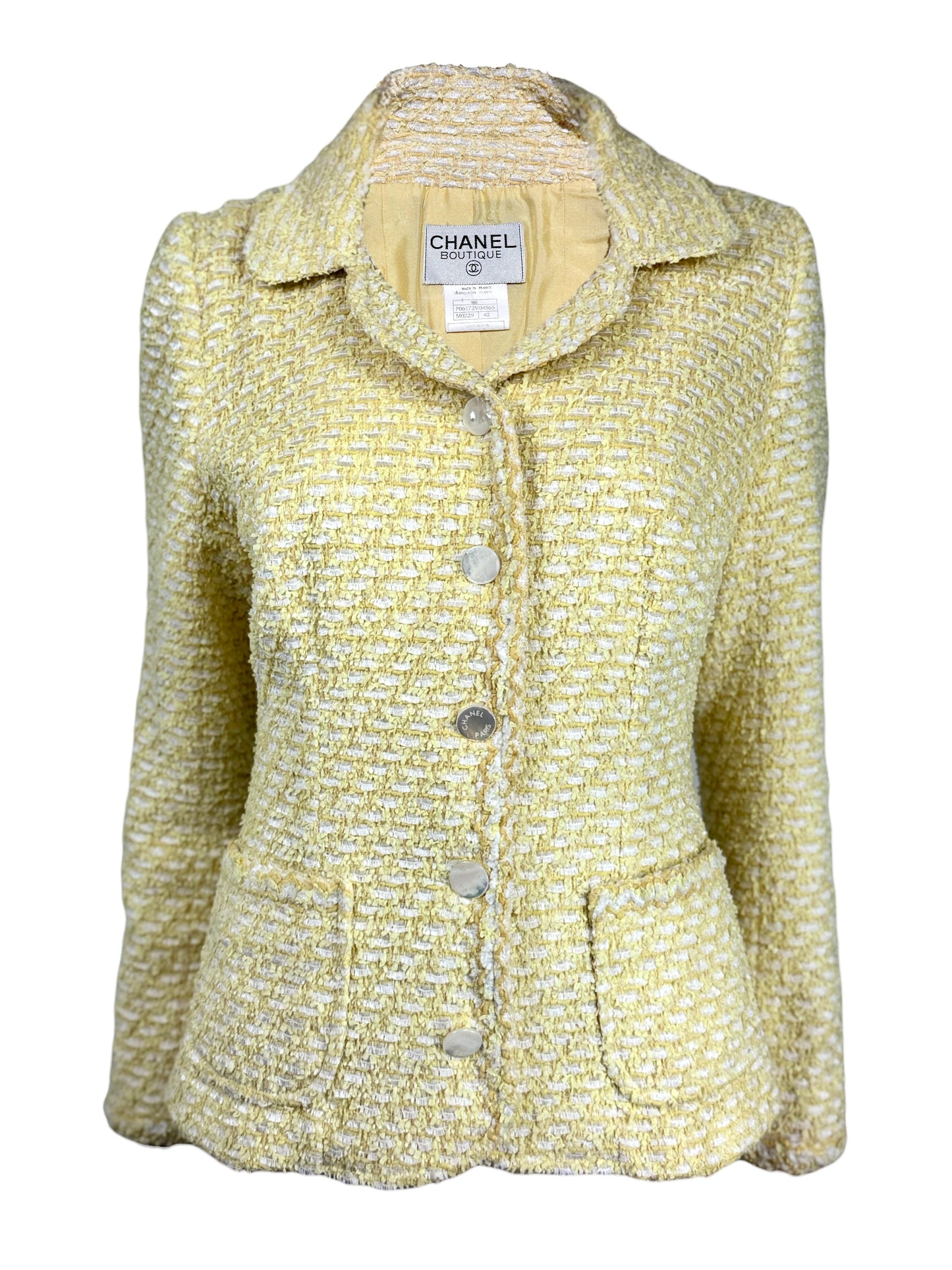 Chanel Karl Lagerfeld Cruise 1996 yellow white tweed jacket