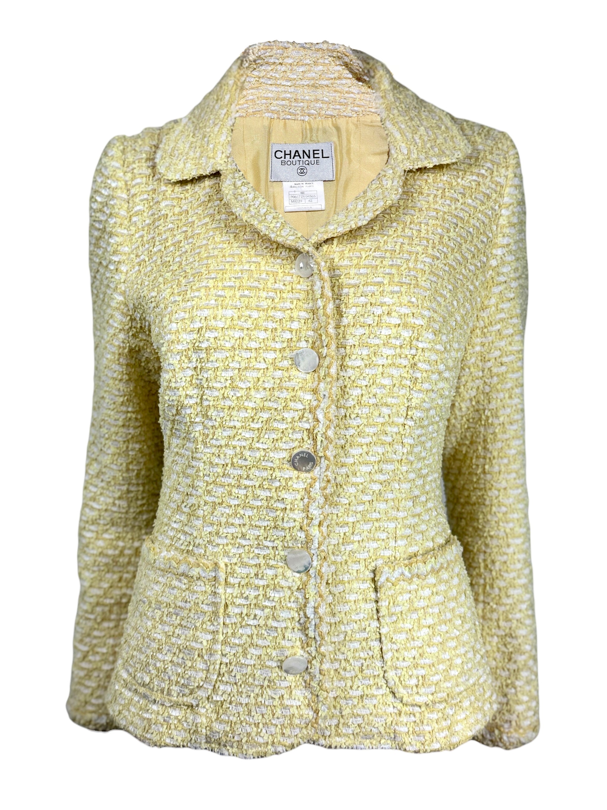 Chanel Karl Lagerfeld Cruise 1996 yellow white tweed jacket