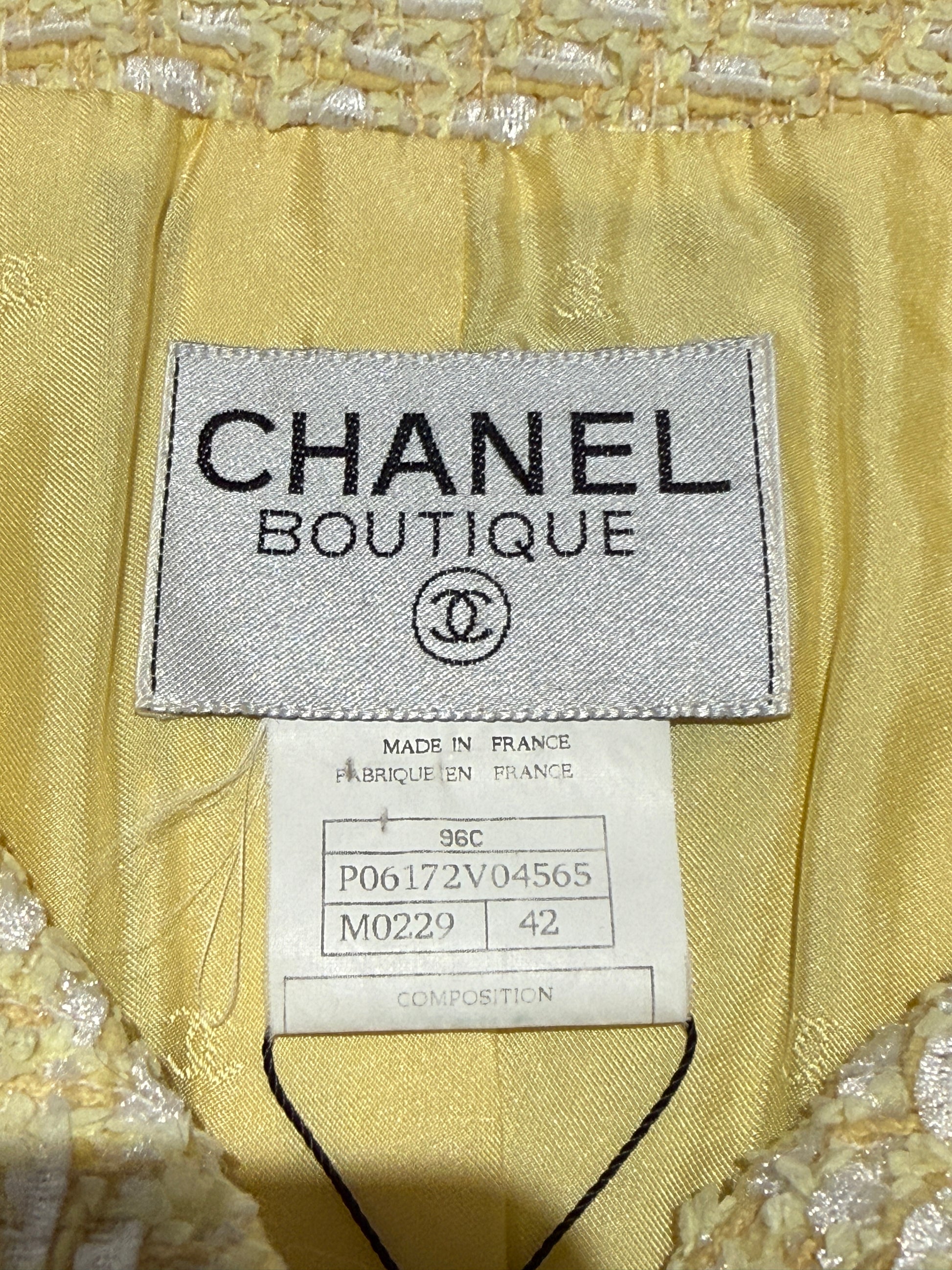 Chanel Karl Lagerfeld Cruise 1996 yellow white tweed jacket
