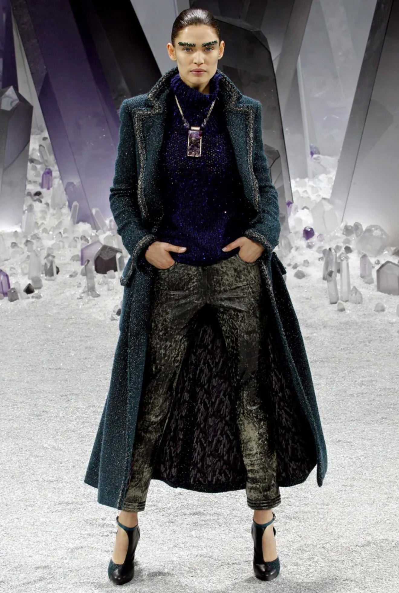 Chanel Karl Lagerfeld Fall 2012 Look 18 green tweed coat