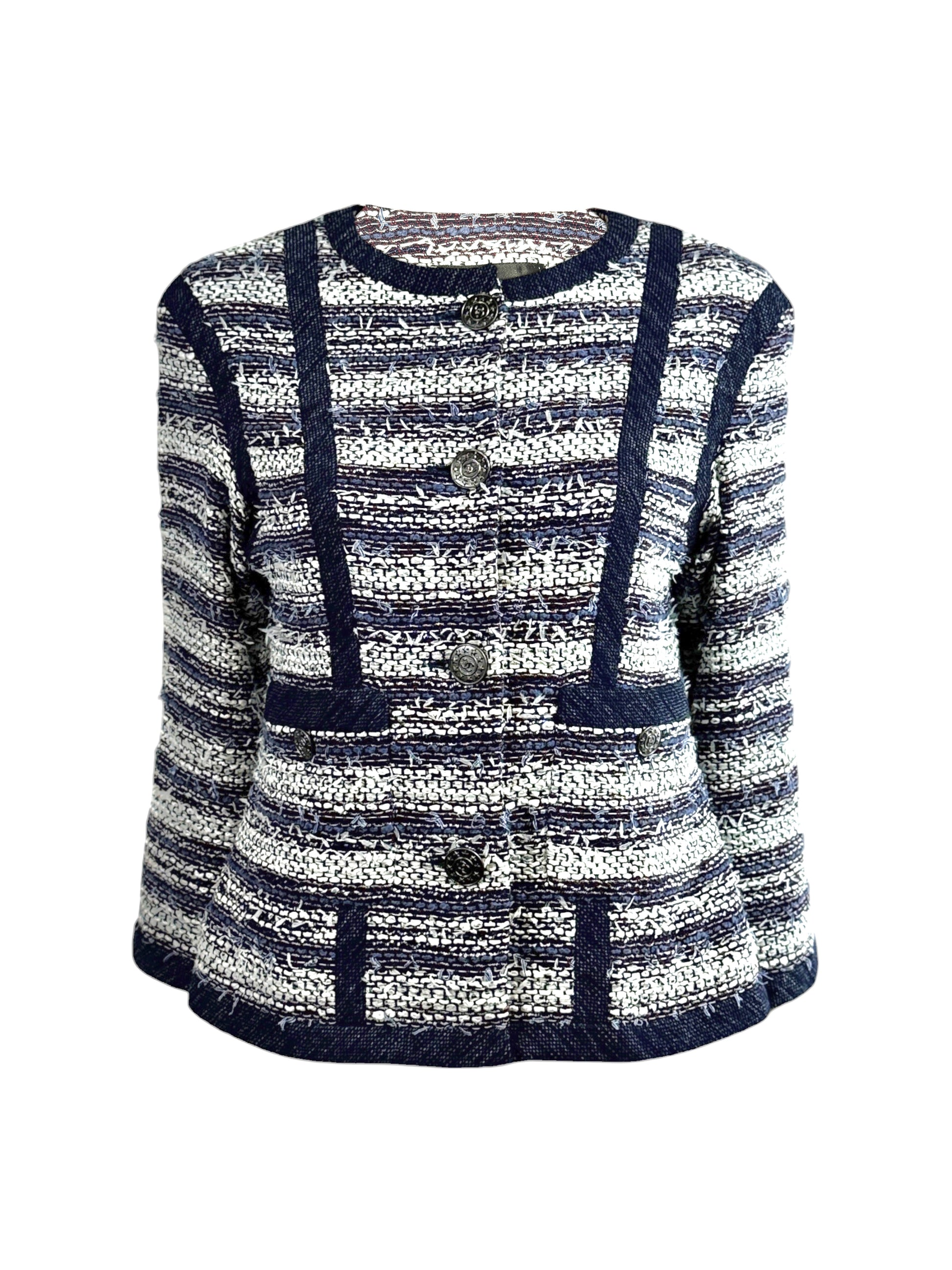 Chanel Karl Lagerfeld Spring 2013 Cropped tweed jacket navy white