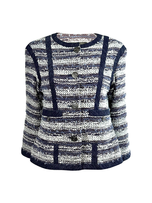 Chanel Karl Lagerfeld Spring 2013 Cropped tweed jacket navy white
