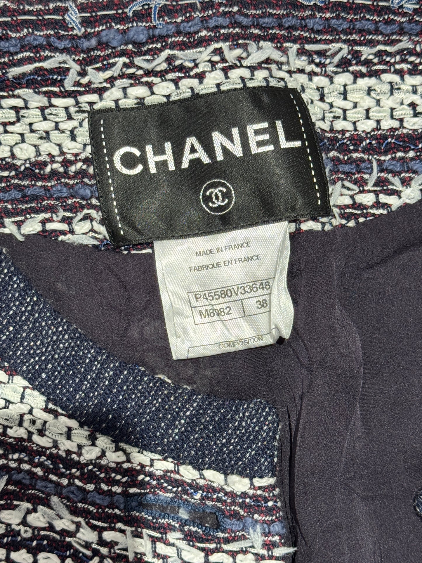 Chanel Karl Lagerfeld Spring 2013 Cropped tweed jacket navy white