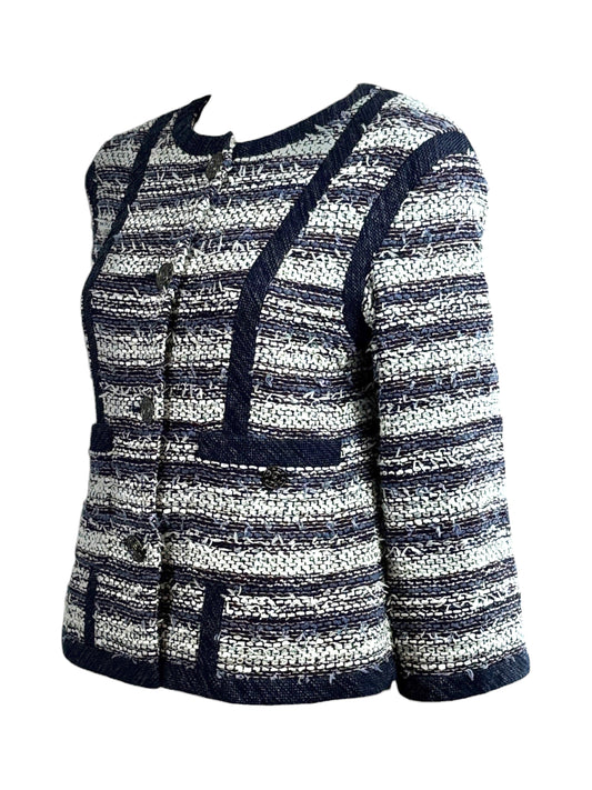 Chanel Karl Lagerfeld Spring 2013 Cropped tweed jacket navy white